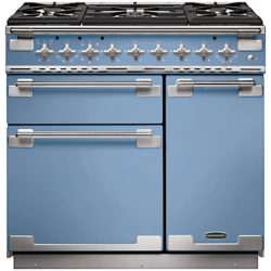 Rangemaster Elise 90 Dual Fuel Range Cooker China Blue/Chrome Trim